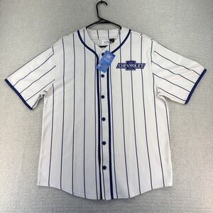GM Chevrolet Chevy Baseball Jersey Mens Medium White Blue Pinstripe Button